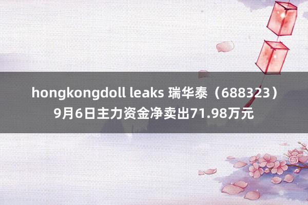 hongkongdoll leaks 瑞华泰（688323）9月6日主力资金净卖出71.98万元