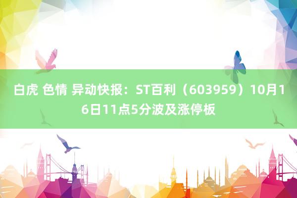 白虎 色情 异动快报：ST百利（603959）10月16日11点5分波及涨停板