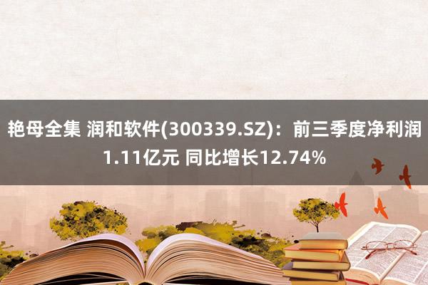 艳母全集 润和软件(300339.SZ)：前三季度净利润1.11亿元 同比增长12.74%