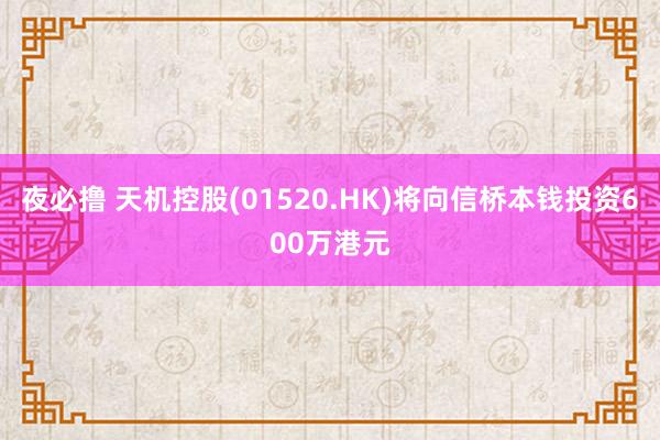 夜必撸 天机控股(01520.HK)将向信桥本钱投资600万港元