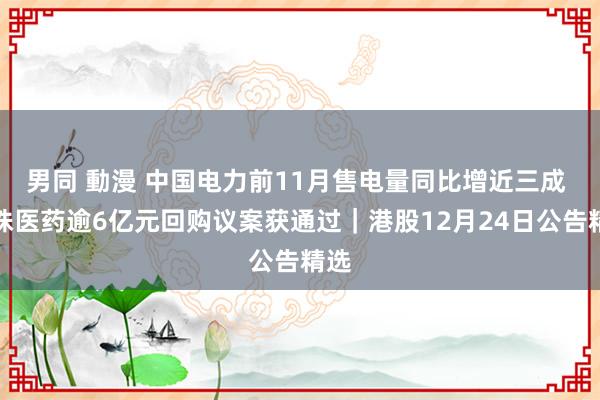 男同 動漫 中国电力前11月售电量同比增近三成 丽珠医药逾6亿元回购议案获通过｜港股12月24日公告精选